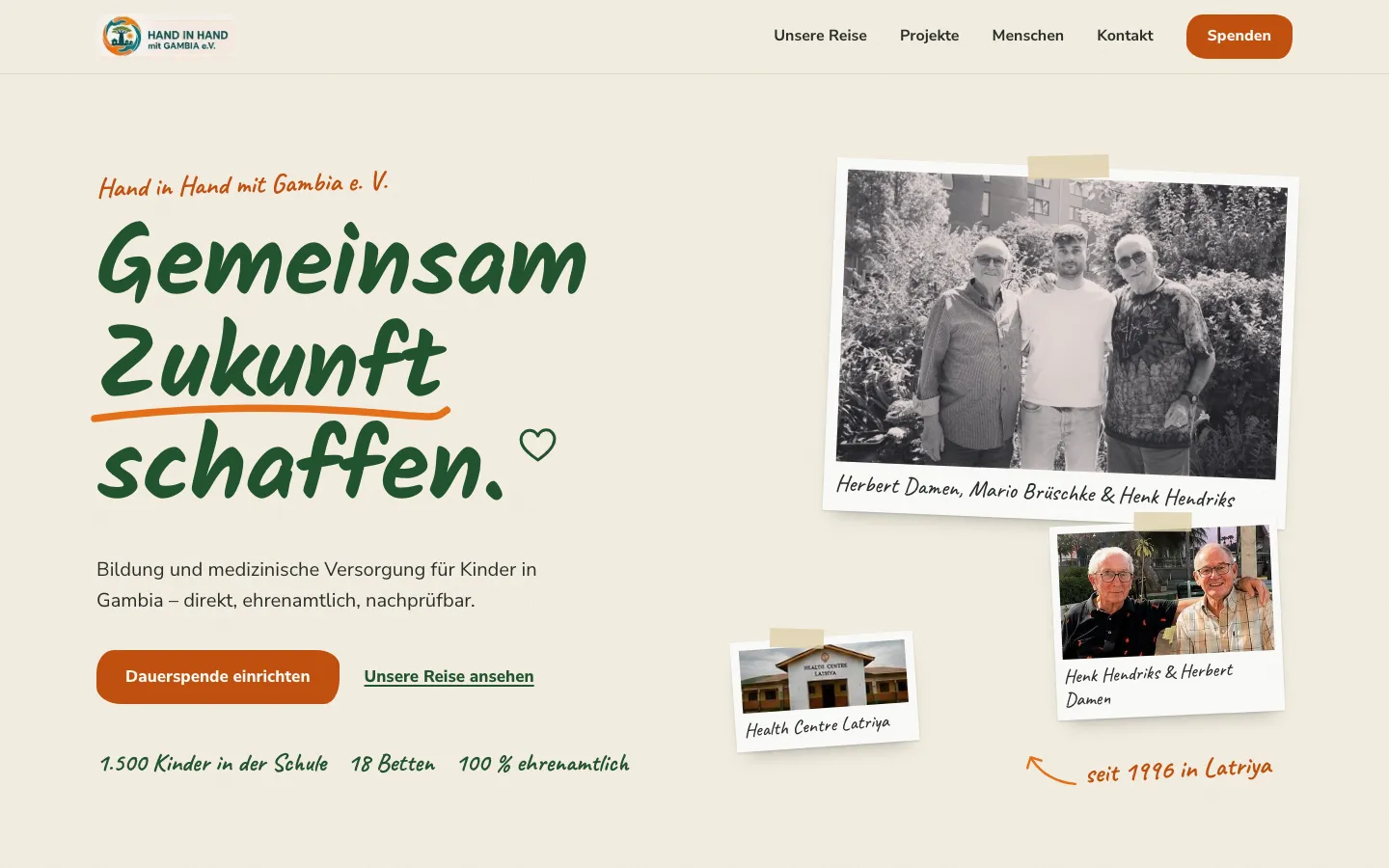 Homepage of the Hand in Hand mit Gambia website